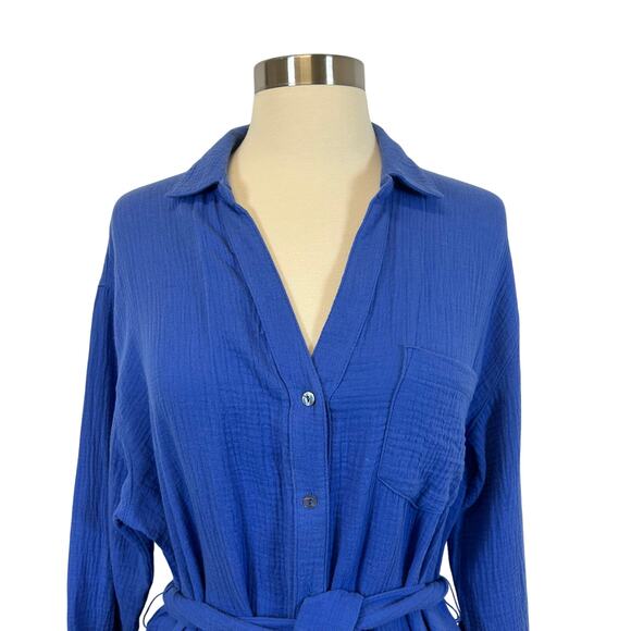 Magaschoni Blue Gauze Organic Cotton Dress/cover up  button down Size Small - Picture 3 of 10
